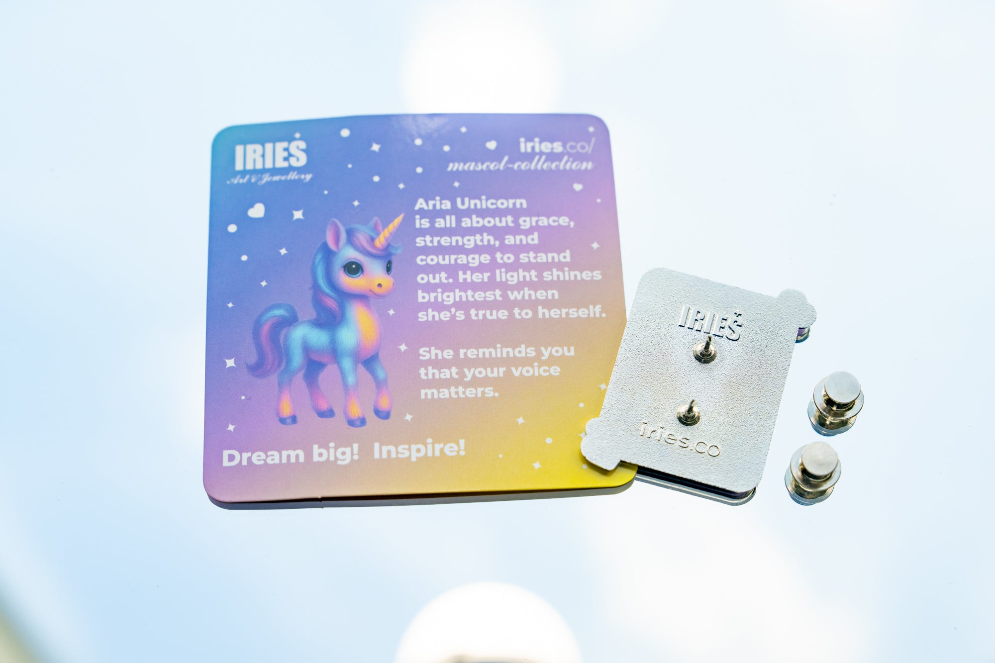 Sterling Silver Halo Earrings Gift Set with Aria Unicorn Pin