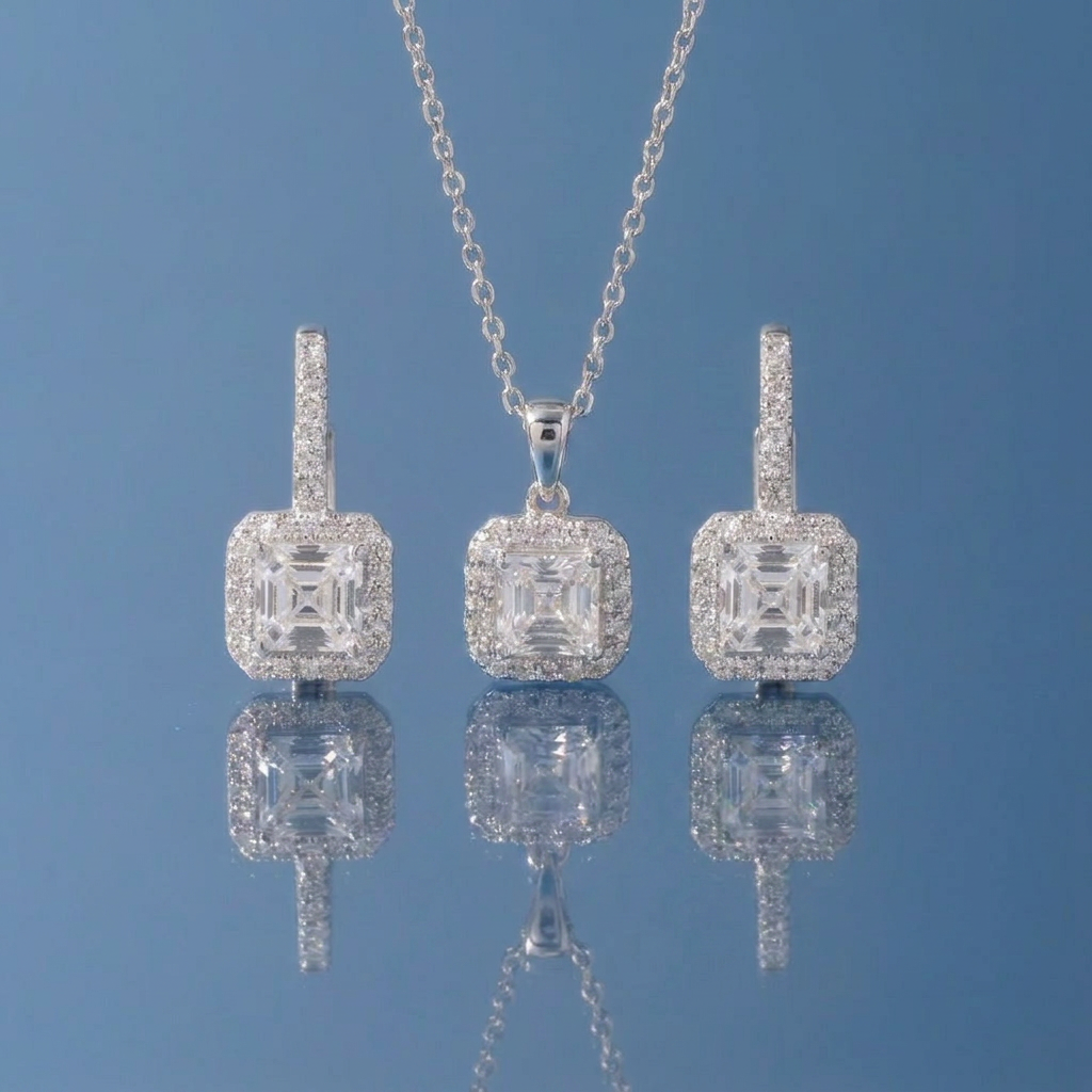 Sterling Silver Halo Earrings and Pendant. Gift Set with Aria Unicorn Pin