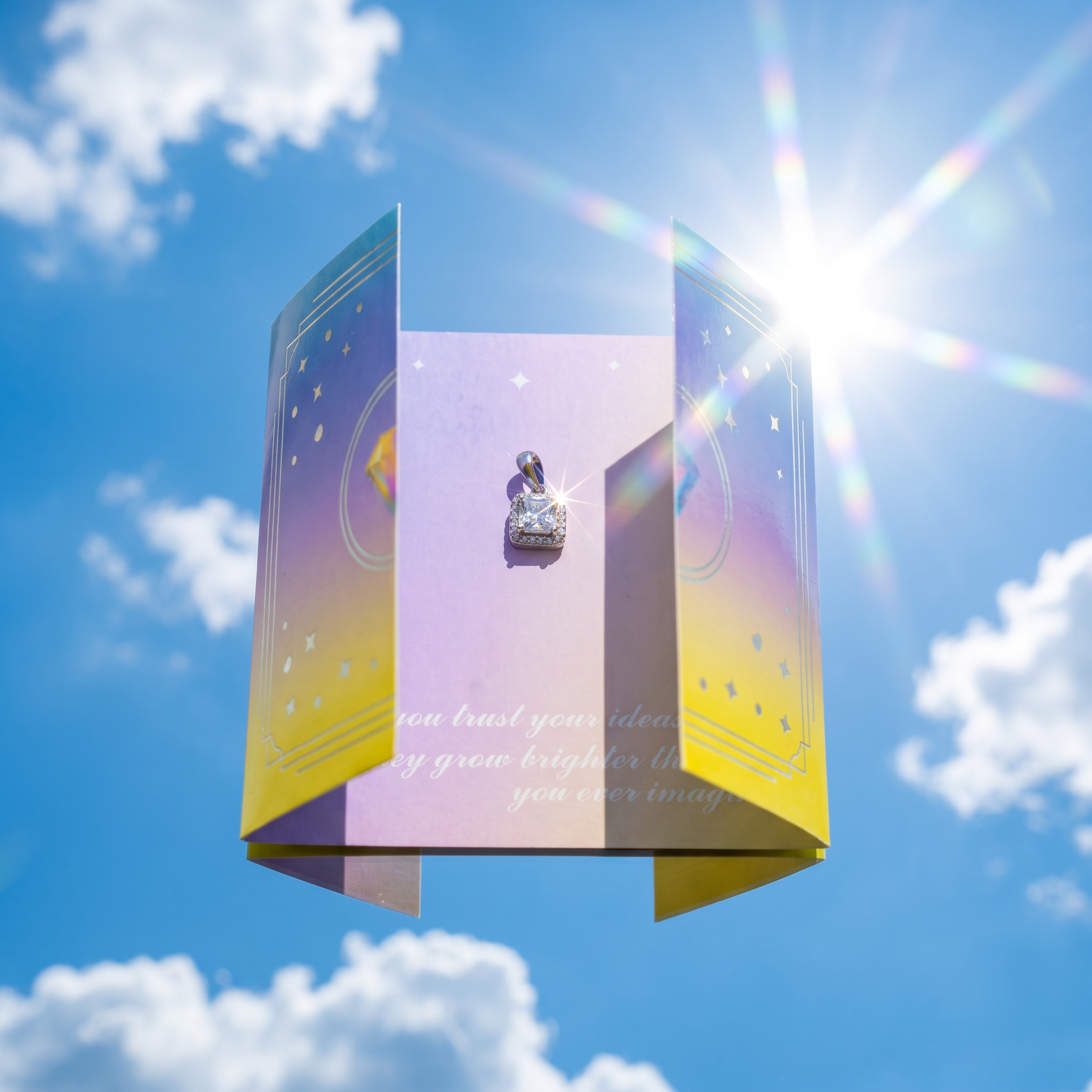 Sterling Silver Square Halo Pendant Necklace IRIES Gift Set